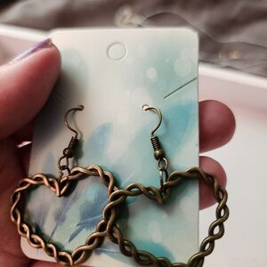 Handcrafted bronze tone heart earrings
